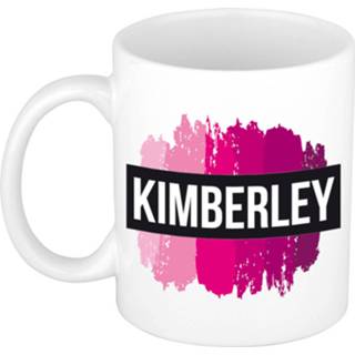 👉 Beker roze Naam Cadeau Mok / Kimberley Met Verfstrepen 300 Ml - Mokken 8720576466056