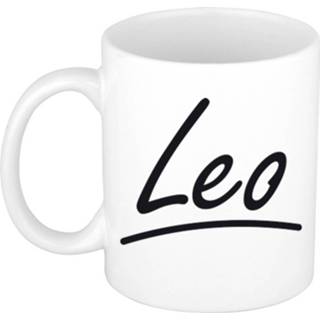 👉 Beker Naam Cadeau Mok / Leo Met Sierlijke Letters 300 Ml - Mokken 8720576540916