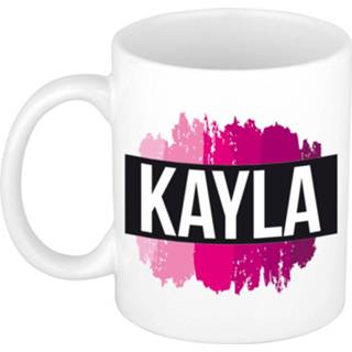 Beker roze keramiek vrouwen active Naam cadeau mok / Kayla met verfstrepen 300 ml