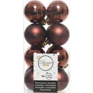 Kerstbal bruin kunststof 16x Kerstballen Glanzend/mat Mahonie 4 Cm Kerstboom Versiering/decoratie - 8719538906853