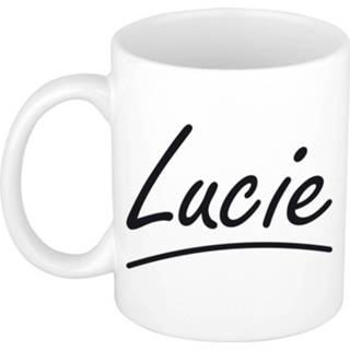 👉 Beker Naam Cadeau Mok / Lucie Met Sierlijke Letters 300 Ml - Mokken 8720576556214