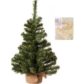 👉 Kerstboom witte Volle In Jute Zak 60 Cm Inclusief Warm Kerstverlichting - Kunstkerstboom 8720276694353