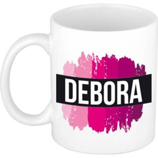 👉 Beker roze vrouwen Naam cadeau mok / Debora met verfstrepen 300 ml