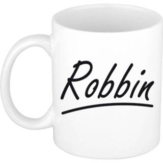 👉 Beker mannen Naam cadeau mok / Robbin met sierlijke letters 300 ml