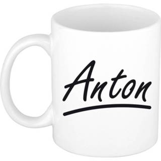 👉 Beker multi keramiek mannen active Naam cadeau mok / Anton met sierlijke letters 300 ml