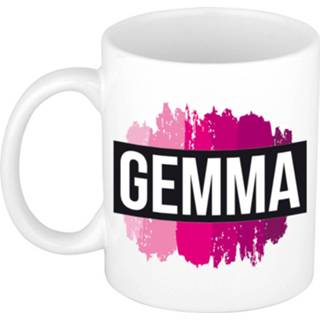 👉 Beker roze vrouwen Naam cadeau mok / Gemma met verfstrepen 300 ml