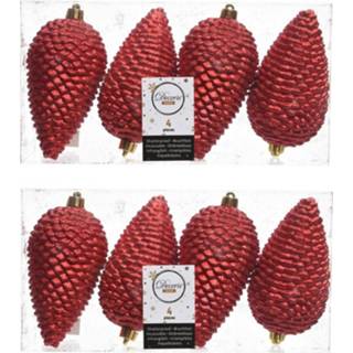 👉 Kerstbal rode kunststof 8x Kerst Dennenappels Kerstballen 12 Cm Glitter - Kersthangers 8720276134323