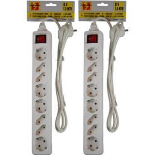 👉 Stekkerdoos wit 2x Stekkerdozen 8-voudig Met Randaarde En Schakelaar 1,5 Meter - Stekkerblokken 8720276391160