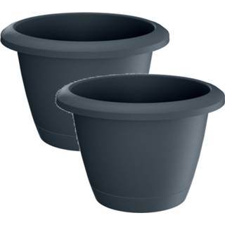 👉 Onderzetter antraciet kunststof 2x Stuks Respana Bloempotten/plantenpotten 14 Cm Inclusief - Plantenpotten 8720276845175