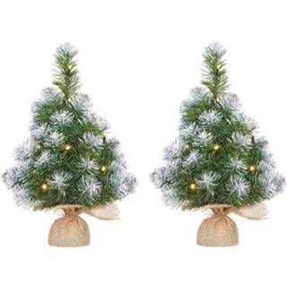 👉 Kunstkerstboom 2x Mini Kunst Kerstboom Met 10 Led Lampjes En Sneeuw 45 Cm - 8720276634816