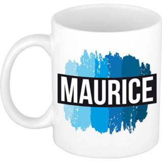 👉 Beker blauwe Naam Cadeau Mok / Maurice Met Verfstrepen 300 Ml - Mokken 8720576368404