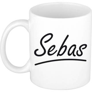 👉 Beker Naam Cadeau Mok / Sebas Met Sierlijke Letters 300 Ml - Mokken 8720576542613