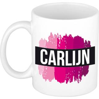 👉 Beker roze Naam Cadeau Mok / Carlijn Met Verfstrepen 300 Ml - Mokken 8720576463666