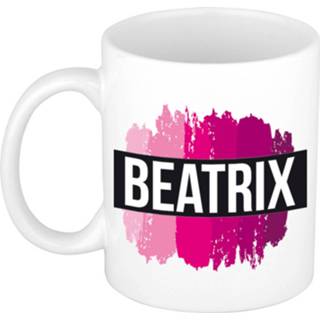 👉 Beker roze Naam Cadeau Mok / Beatrix Met Verfstrepen 300 Ml - Mokken 8720576463406