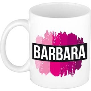 👉 Beker roze keramiek vrouwen active Naam cadeau mok / Barbara met verfstrepen 300 ml