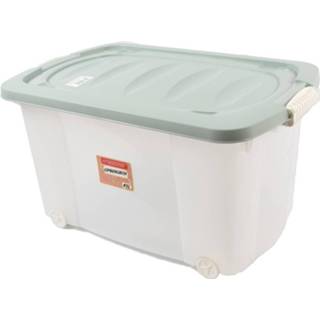 👉 Opbergbox transparant Rollerbox - 45l 1 Stuks Wieltjes Transparant/olive 8715232095718