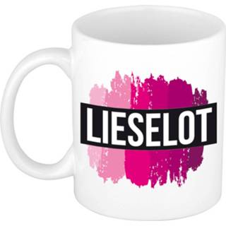 👉 Beker roze Naam Cadeau Mok / Lieselot Met Verfstrepen 300 Ml - Mokken 8720576466438