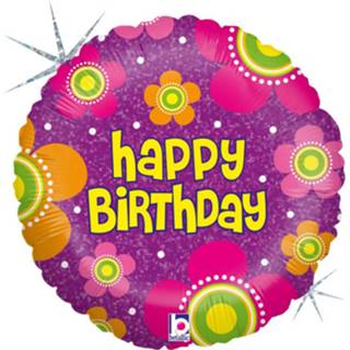 👉 Folie Ballon Happy Birthday Bloemen 46 Cm - Ballonnen 8720276073783