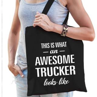 👉 Boodschappentas zwart Awesome Trucker / Vrachtwagenchaufeuse Cadeau Tas Voor Dam - Feest Boodschappentassen 8720147959901