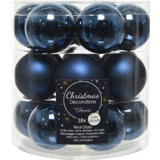 Kerstbal blauw donkerblauw glans glas active 18x stuks kleine glazen kerstballen (night blue) 4 cm mat/glans