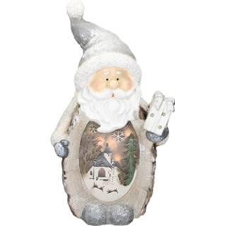 👉 Hoed wit grijze houten Ecd Germany Kerstman Decoratie Figuur Met Led-verlichting 52cm Warm En Sjaal, Look 8719987972775