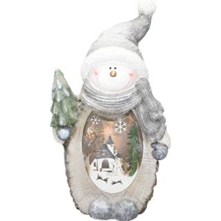 👉 Muts wit grijze houten Ecd Germany Sneeuwpop Figuur Met Led-verlichting 53 Cm Warm En Sjaal,houten Look,werkt Op Batterijen 8719987972799