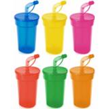 👉 Drinkbeker multi kunststof kinderen Set van 24x stuks afsluitbare drinkbekers 400 ml met rietje