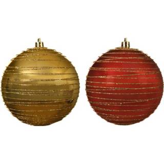 👉 Kerstbal rood kunststof goud 2ass Gold/red Glitter Horizontal Lines Decoris 8719152554782