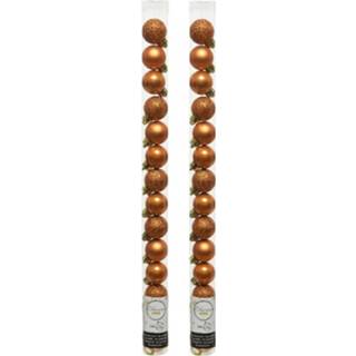 👉 Kerstbal bruin kunststof 28x Stuks Kleine Kerstballen Cognac (Amber) 3 Cm - 8720576159101