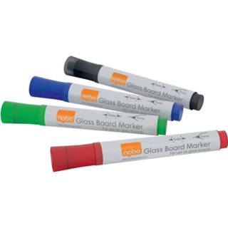 👉 Whiteboard Nobo Markers Voor Glazen 4 St Verschillende Kleuren 5028252526104