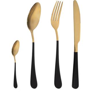 👉 Bestek zwart goud Krumble Set Van 4 (Plat) - En 8719688027767