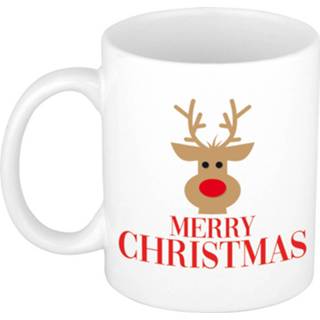 👉 Kerstmok wit Merry Christmas Rendier / Kerstbeker 300 Ml - Bekers 8720576752517