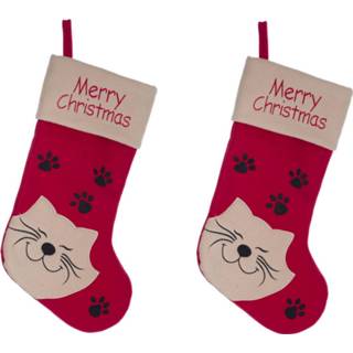 👉 Kerstsokken rood 2x stuks kerstsok voor de kat/poes 19 cm kerstversiering/kerstdecoratie huisdieren