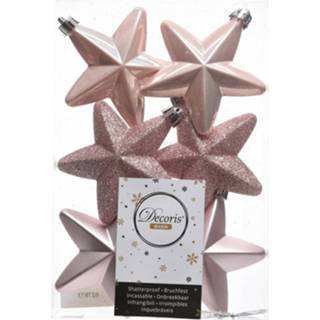 Kerstbal roze kunststof 6x Lichtroze Sterren Kerstballen Glans/mat/glitter 7 Cm - Kersthangers 8719538917088