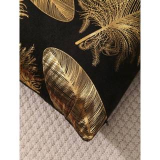 👉 Sierkussen zwart goud vulling polyester Velvet Veren - 45 x cm (incl. vulling) 6090444744725