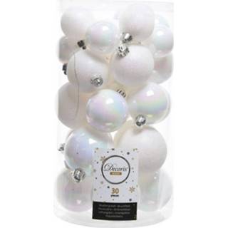 👉 Kerstbal witte parelmoer kunststof 30x Kerstballen 4 - 5 6 Cm 8720147743289