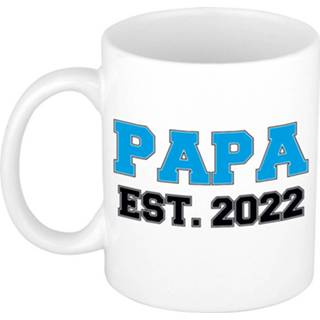 👉 Beker wit blauwe Papa Est 2022 Cadeau Mok / Met Letters 300 Ml - Feest Mokken 8720576647769