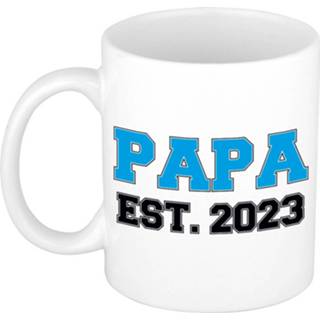 👉 Beker wit blauwe Papa Est 2023 Cadeau Mok / Met Letters 300 Ml - Feest Mokken 8720576647745