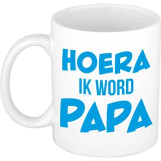👉 Beker wit blauwe Hoera Ik Word Papa Cadeau Mok / Met Letters 300 Ml - Feest Mokken 8720576647516