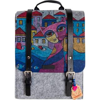 👉 Rugtas grijs blauw vilt Biggdesign Owl And City - 26x37x9cm 8681126412698