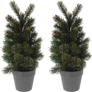 👉 Kerstboom groen goud Set Van 2x Stuks Mini Kunst Kerstbomen 29 Cm Groen/goud - Kunstkerstboom 8720576706657