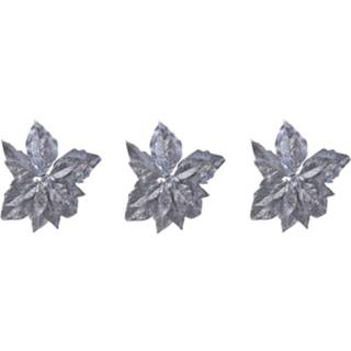👉 Kerstster zilver 6x Stuks Decoratie Bloemen Glitter Op Clip 23 Cm - Kersthangers 8720576443095