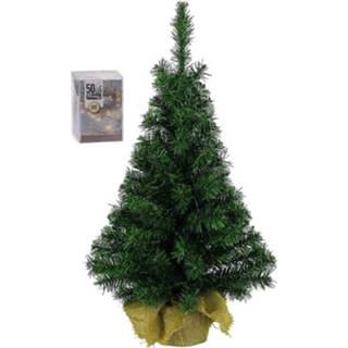 👉 Kunstkerstboom witte Volle Kunst Kerstboom 75 Cm In Jute Zak Inclusief 50 Warm Lampjes - 8720576707494