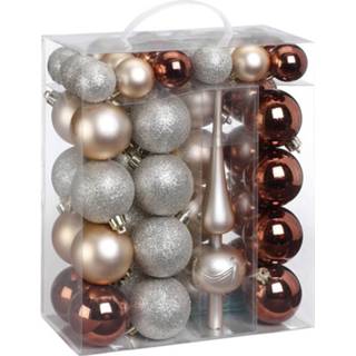 👉 Kerstbal bruin kunststof 47x Stuks Kerstballen 4-6 Cm Bruin/parel/zilver Met Piek - 8720576022702