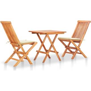 👉 Teakhout active 3-delige Bistroset met crèmekleurige kussens massief 8720286271513