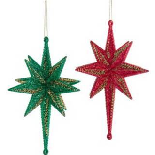 Ornament rood donkergroen plastic Red Green 3d Star 6.3 Inch 86131591334