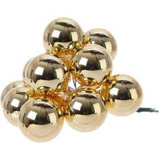 👉 Kerstbal goud gouden glas goudkleurig 10x Mini Glazen Kerstballen Kerststekers/instekertjes 2 Cm - Kerststukjes Kerstversieringen 8719538392434