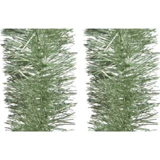 👉 Kerstboom groen 2x Stuks Slingers/lametta Guirlandes Salie (Sage) 270 X 10 Cm - Kerstslingers 8720576320372