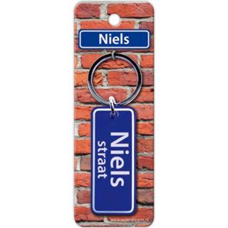 👉 Sleutelhanger blauw staal Paper Dreams Straatnaam Niels 9 Cm 8716764119439