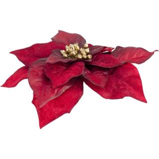 👉 Kerstster rood 6x Stuks Decoratie Bloemen Donkerrood Op Clip 18 Cm - Kersthangers 8720576443057